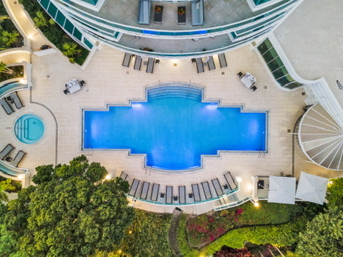 Aerial of the pool and spa at Bristol Tower